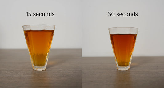 A comparison of Rooteas Rou Gui brewed at the same water temperature but with different brewing times