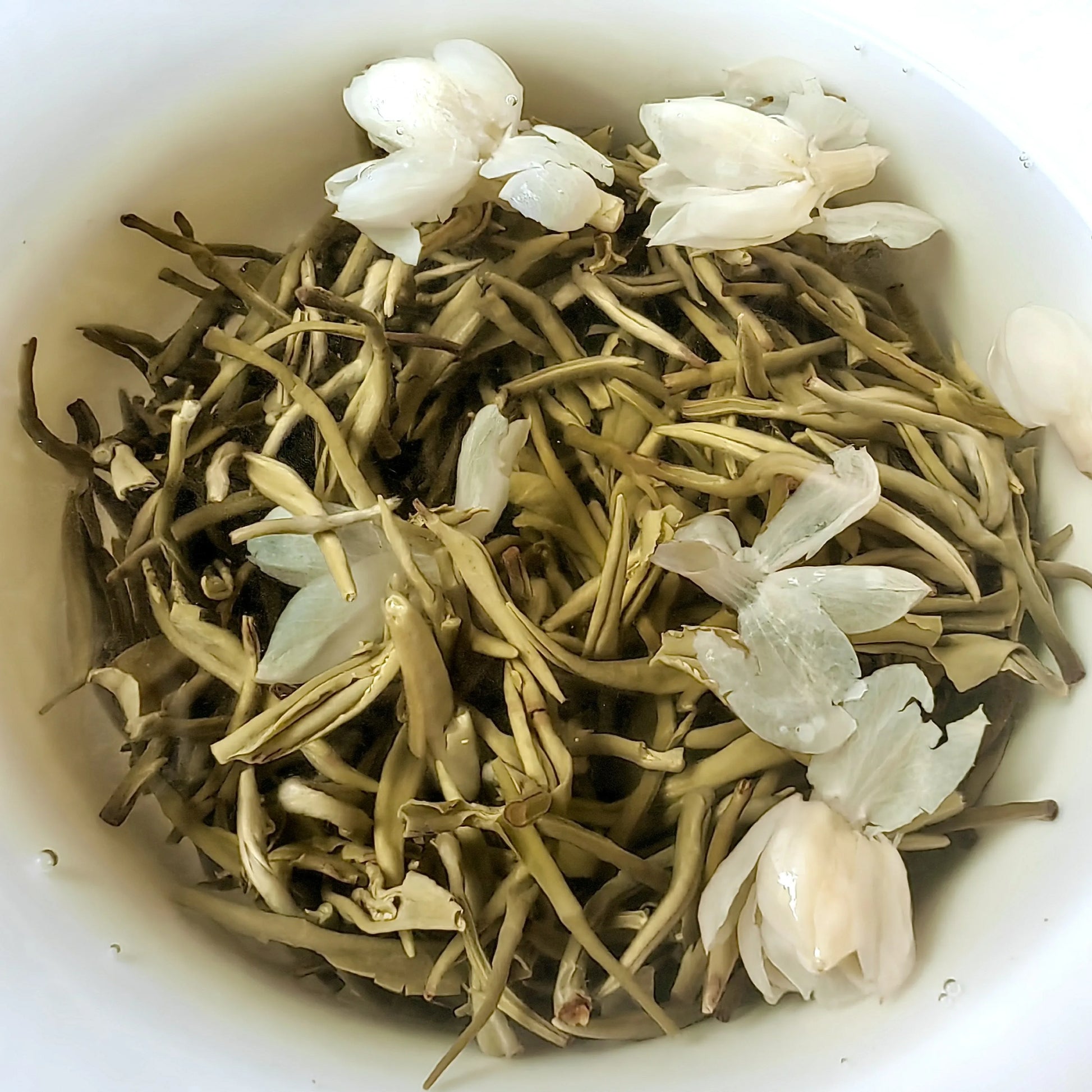 Rooteas jasmine snowflakes tea in a teacup