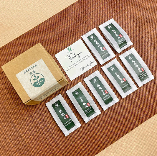 Rooteas oolong tea sampler box and the seven types of oolong teas in it